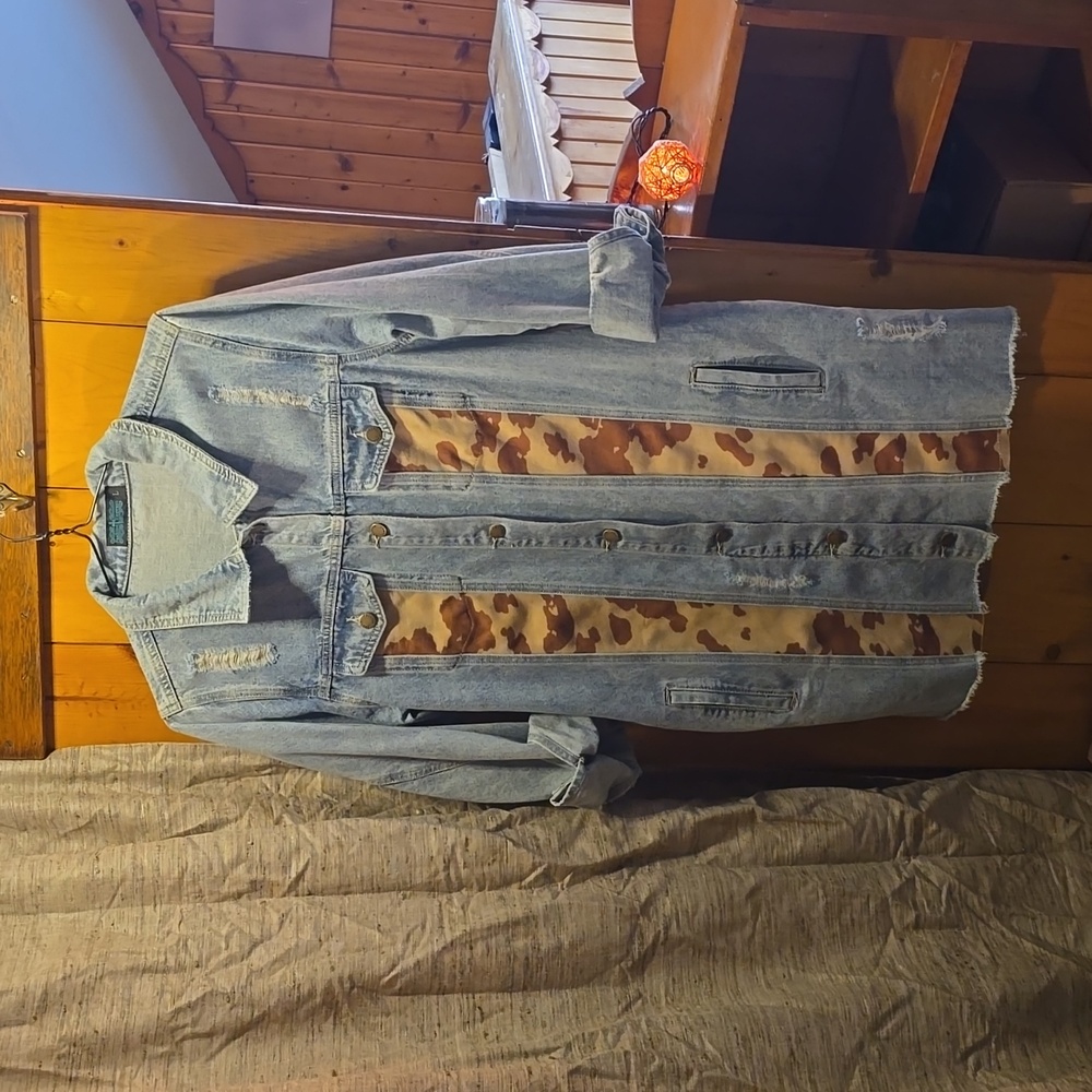 Denim & Cowprint lightweight large duster jacket